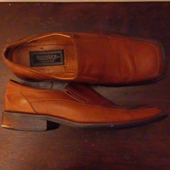 BORGESI Beverly Hills Collection Brown Leather Square Toe Dress Shoes, 9